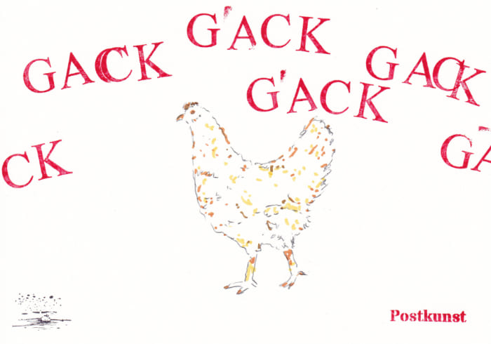 Gackerndes Huhn - Postkarte Mail Art Arte Postale