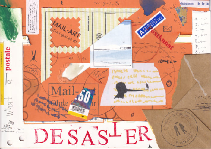 Collage zeigt verschiedene Post- und Kunstelemente - Postkarte Mail Art Arte Postale